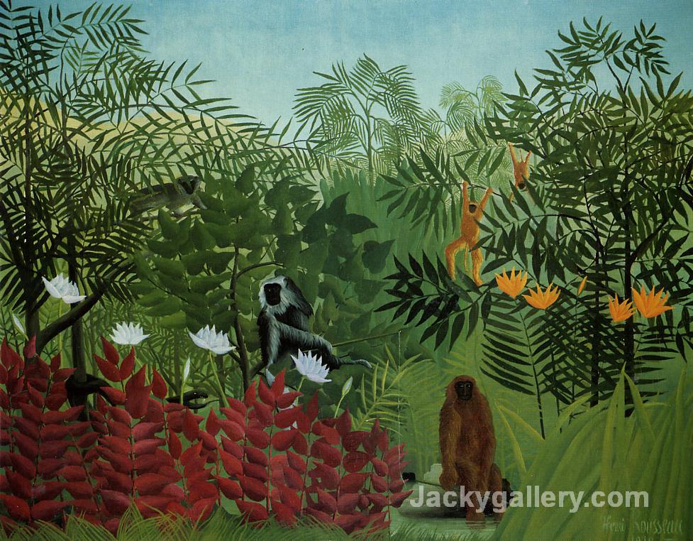 Tropical Forest with Apes and Snake by Henri Rousseau paintings reproduction